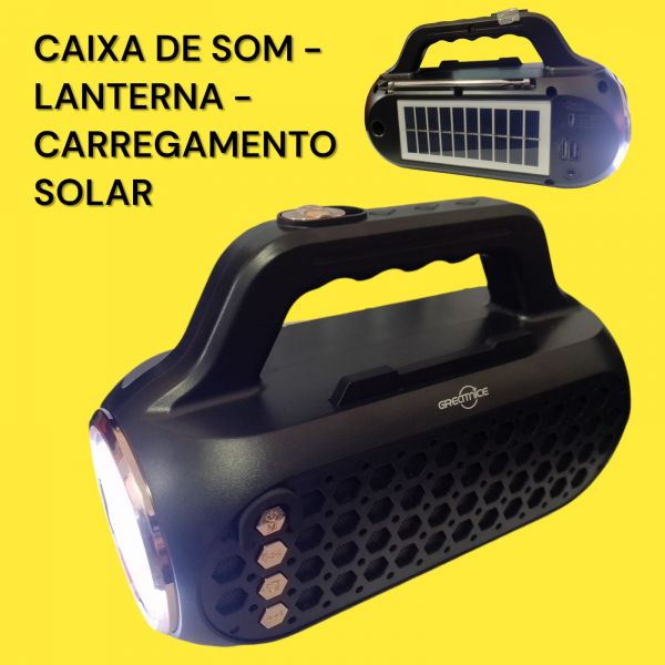 CAIXA DE SOM - LANTERNA - PLACA SOLAR